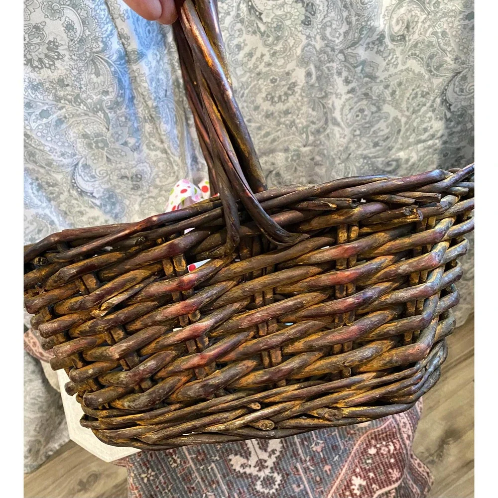 Rustic Heart Shaped Basket, Excelsior, Polka‎ Dot Ribbon Bow, Twisted Handle